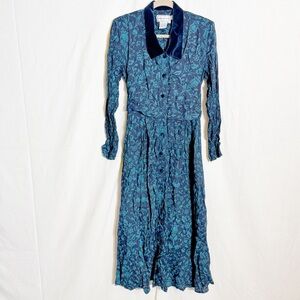 Vintage Karin Steven’s // blue, navy floral print vest layer maxi dress size 12